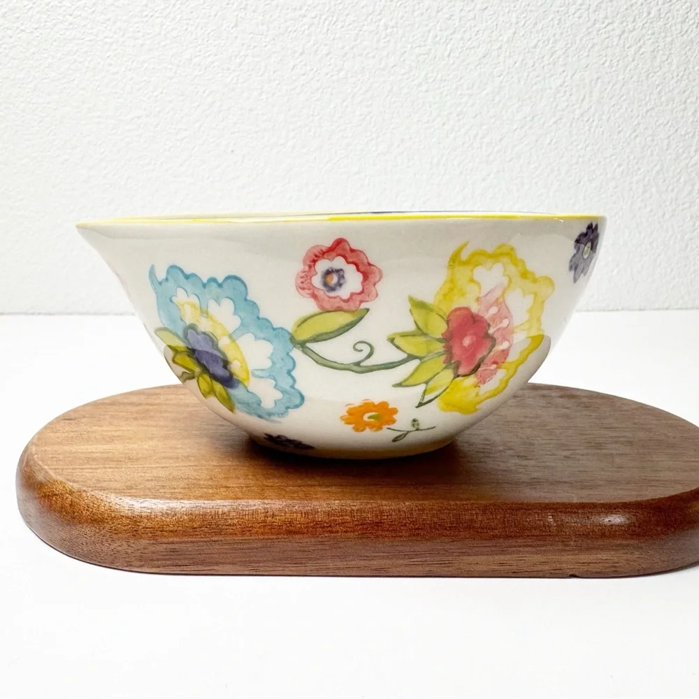 Pier 1 Hand Painted Floral Nesting Stoneware Measuring Cups Set of 2